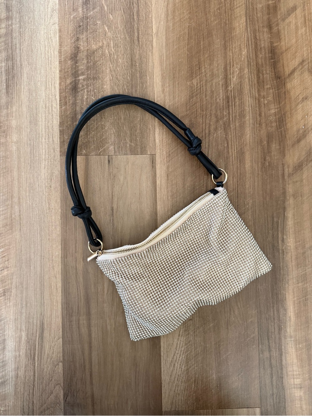 Crystal Mesh Evening Shoulder Bag in Cream with Black Strap - Picture 2 of 5